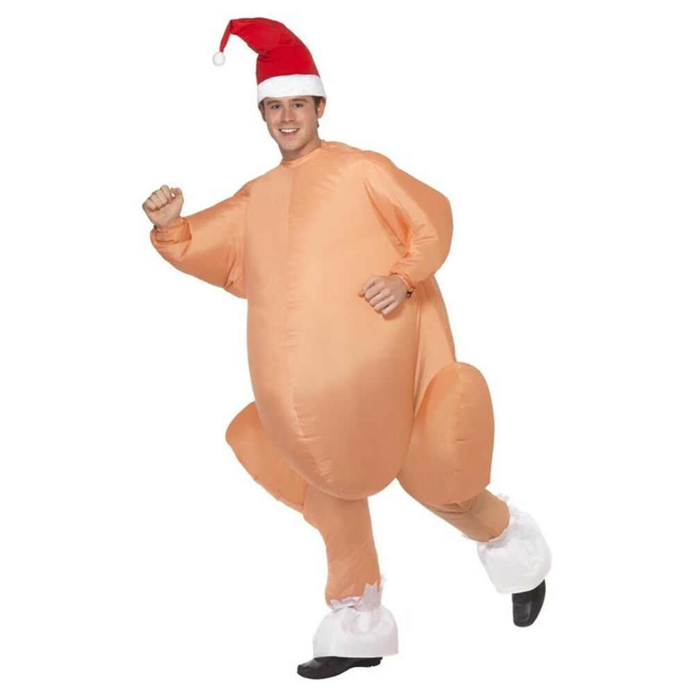 Smiffys Unisex Adult Roast Turkey Christmas Inflatable Costume Set / Nude